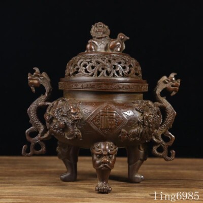 China Buddhism temple bronze dragon Dragon statue Joss Incense burner Censer-image