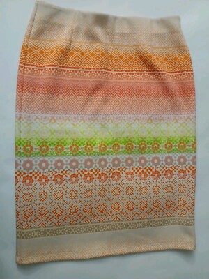 Cato Multi Orange Skirt Ladies Sz L Knee Length Wasable Pullon-image