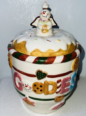 Vintage Creative Co-Op Angel Snowman cookie Jar RARE-image