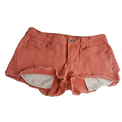 Forever 21 Womens Denim Peach Orange Shorts Size 28 pockets Cutoff fray -image