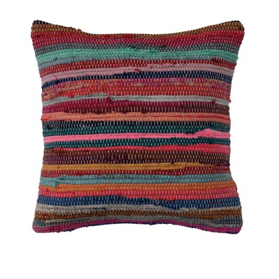Recycled Striped Cotton Chindi Throw, Multicolor Pillow, Multi-image