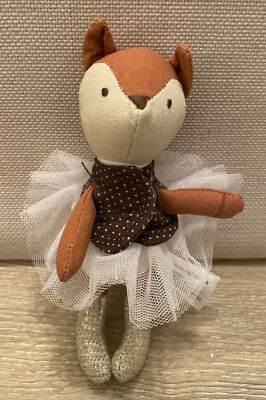 Creative Co-Op Plush Fox Rag Doll Ballerina￼ tutu sparkly silver boots 6