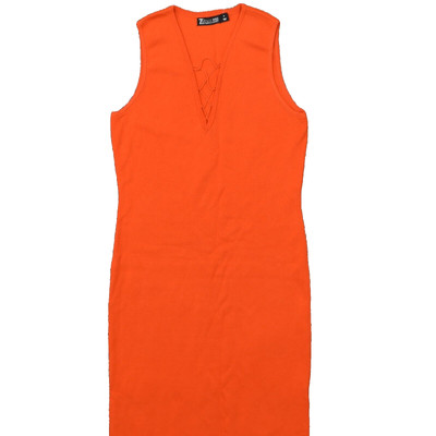 NEW New York & Company Women's Size M Bodycon Dress Orange Mid Calf Casual Ra-image