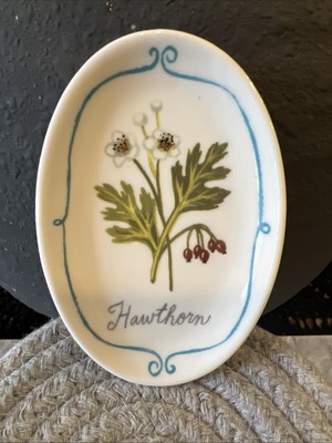Creative Co-op Small White With Flower Graphic Ceramic Trinket Dish -image
