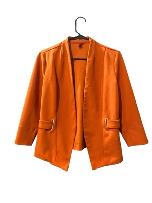 Love Scarlett Jacket Womens Size Medium Open Front Orange Faux Belt Mid Length-image