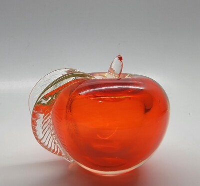 MCM ART GLASS APPLE PAPERWEIGHT 🍎 ORANGE COLOR MID CENTURY VTG -image