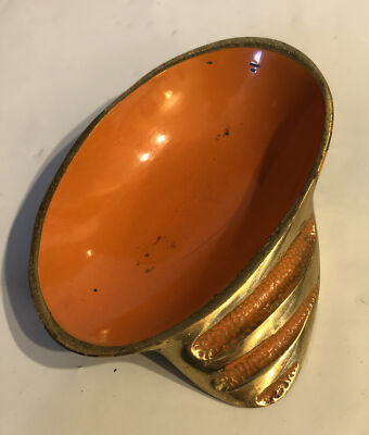 Vintage Ashtray Orange & Gold Mid-Century Shell Shaped 4.5”x3.5”-image