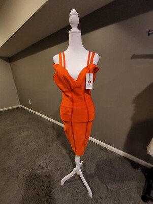 Orange  Bodycon Fitted  Dress Size Large-image