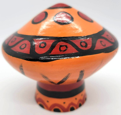 Art Pottery Mushroom Orange Red Black Figurine Mid Century - VINTAGE-image