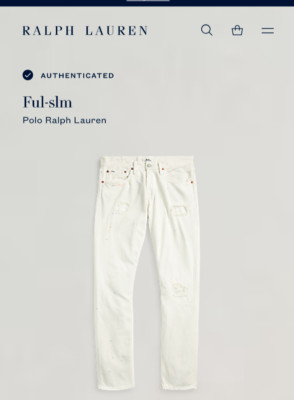 Polo Ralph Lauren Sullivan Slim Distressed White Jeans 40x30 Button Fly Retro-image