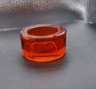 Vintage Mid Century Orange Thick Glass Tealight Candle Holder-image