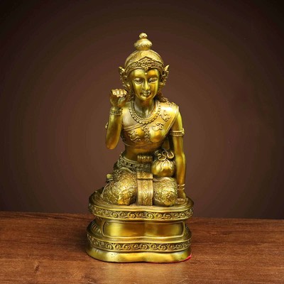 24cm Rare Thailand Buddhism Brass Wealth Mammon God Lucky Joss Buddha Statue-image