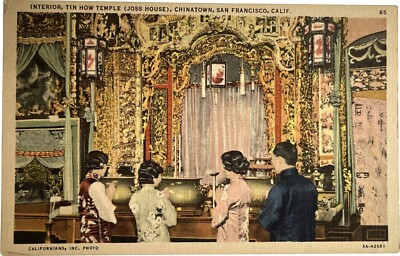 Tin How Temple (Joss House), Chinatown, San Francisco CA, vintage post card 1937-image