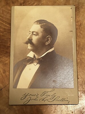 1890 Boxing Cabinet Card John L Sullivan 1st Bare Knuckle Champion. Stat Back-image