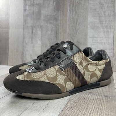 Coach Signature Joss Women's Size 7 Sneaker Shoes Suede Jacquard Monogram Brown-image