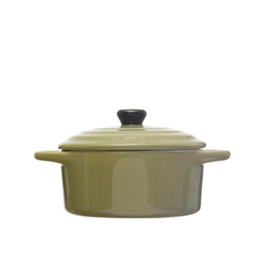 Creative Co-op 1 Cup Green Stoneware Mini Baker with Lid-image
