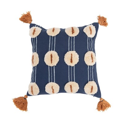 Cotton Embroidered and Tufted Tassels Pillow, 16