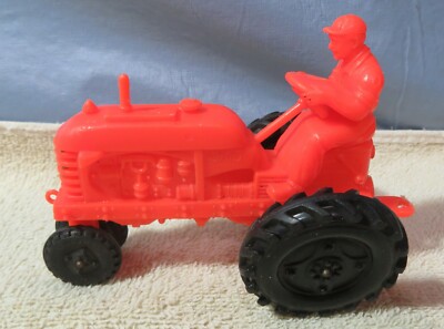Mid-Century Vintage Ohio Barr Rubber Products Farm Toy Orange Tractor.-image