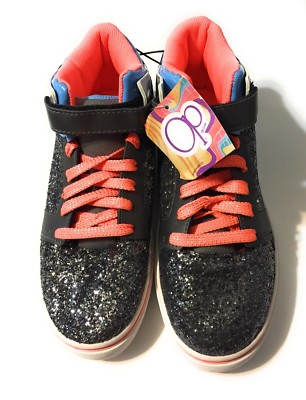 OP Girls Athletic Shoe Black Silver Glitter Mid Top Orange Size 9-image