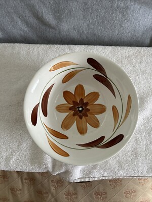 Hand Painted Ironstone Ware Bowl Brown Orange Floral Flowers Vintage 1960/Japan-image