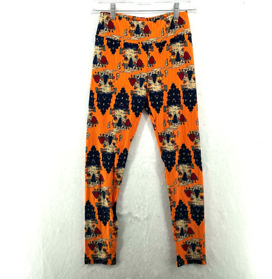 LulaRoe Leggings Women's OS Orange Haunted House Halloween Mid rise Pull On Crop-image