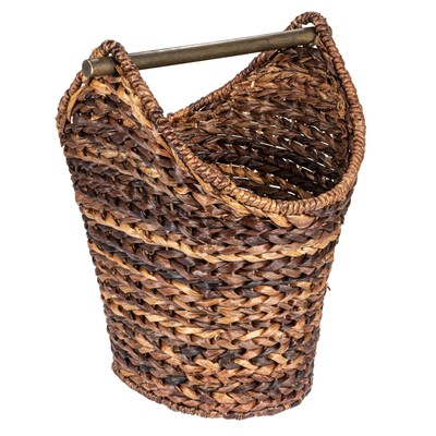Creative Co-Op Boho Oval Braided Bankuan  Basket with Wood Handle, Dark Brown-image