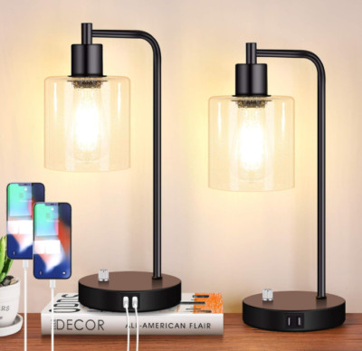 2 Lamparas De Mesa Luces Industrial Modernas Cristal Para Sala Dormitorio Cocina-image