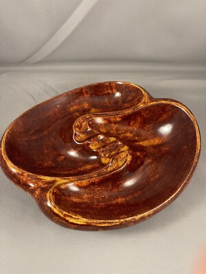 Mid Century Modern Ashtray Burnt Orange Abstract Handmade Dellira 1963 Holland-image