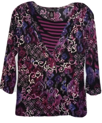Style & Co Top PM Cute Stretch Knit Layered Striped Tank Neckline Shirt Blouse-image