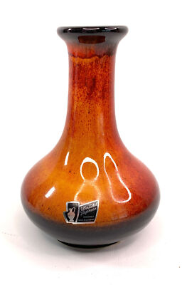 German Mid Century Orange Lave Vase Pottery Silberdistel Fayemcen 6.25