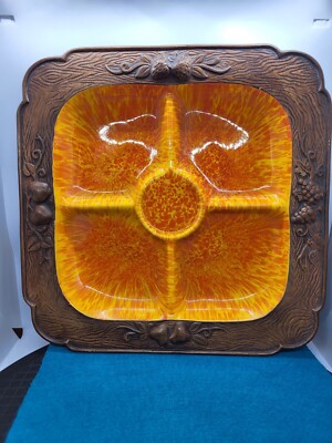 Vintage Treasure Craft USA Mid Century Orange Red Divided Candy Relish Dish 13.5-image