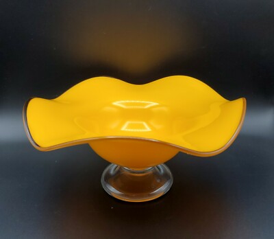 Vintage Art Glass Contemporary Style Orange Pedestal Centerpiece Bowl-image