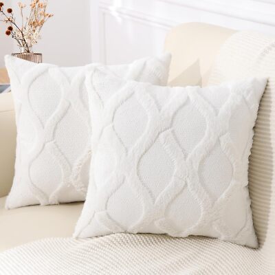 decorUhome Decorative Throw Pillow 18 x 18-Inch (Pack of 2), Cream White -image