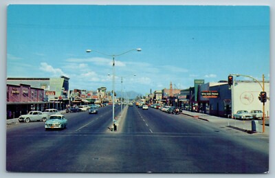 Store Signs Main Street Mesa Arizona AZ Chrome Postcard Old Cars-image