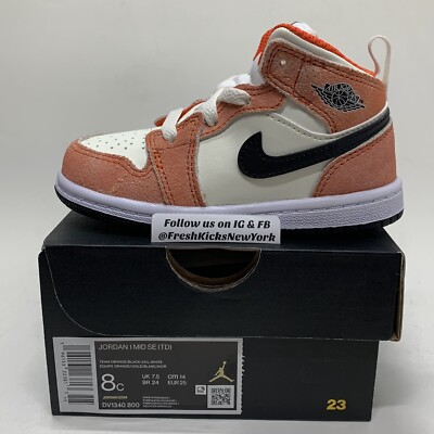 Jordan 1 Mid Orange Suede Toddler Size 8c New DV1340-800 Air Jordan Mid Baby TD-image
