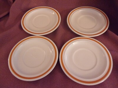 Lot of 4 JI Andre Ponche Stonecrest Saucers Orange Rim Vintage-image