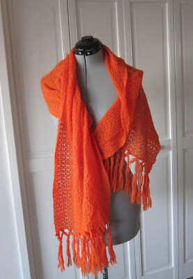 VINTAGE MID CENTURY ORANGE ACRYLIC KNIT SCARF, JAPAN by ENGLISH VILLAGE-image
