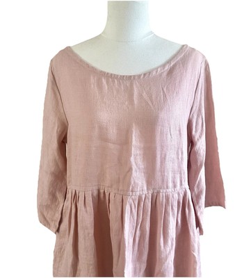 Creative & Co Pink Size S Linen Midi Dress Oversized with Deep Pockets New Tag-image