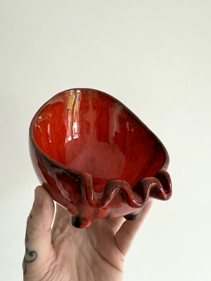 Vintage Ashtray Mid Century Modern  EVANGELINE Pottery Orange Drip Egg Shape MCM-image