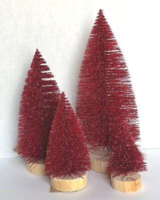 Creative Co-Op Red Bottle Brush Christmas Tree Pick 1 Size Large Med Sm X-Sm-image