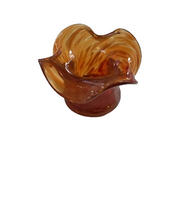 LE Smith Amberina Glass Pedestal Bowl Orange/Red Vintage Mid Century Modern-image
