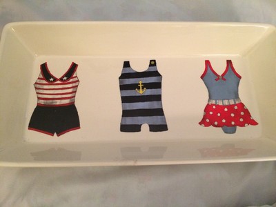 Creative Co-op 14 In Vintage Bathing Swim Suit Rectangular  Dish New-image
