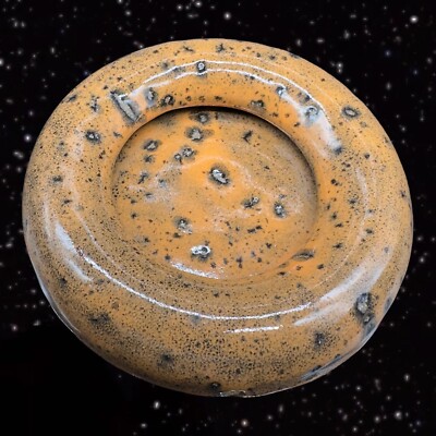 Vintage Mid Century Pottery Ashtray Orange Black Speckled Hand Made Glazed 4.5”W-image