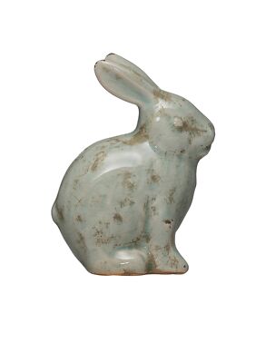 Creative Co-Op Distressed Terracotta Figurine Rabbit, Aqua-image