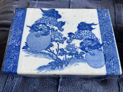 Beautiful Antique Porcelain Chinese Pillow/ Joss Stick Holder Old Hand painted-image
