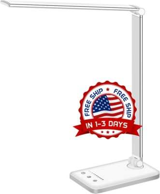 Lampara LED Lamparas De Mesa Para Oficina y Cuarto Luz Escritorio Estudiar White-image