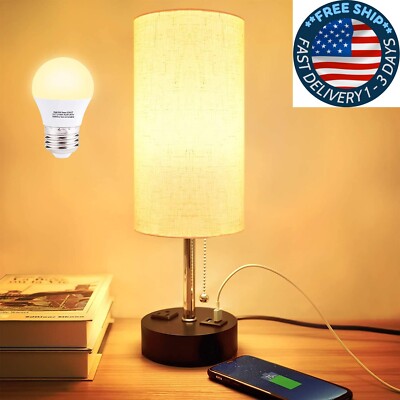 Lamparas De Mesa De Noche Luces Retro Gris Con Puerto USB Sala Dormitorio Coci-image