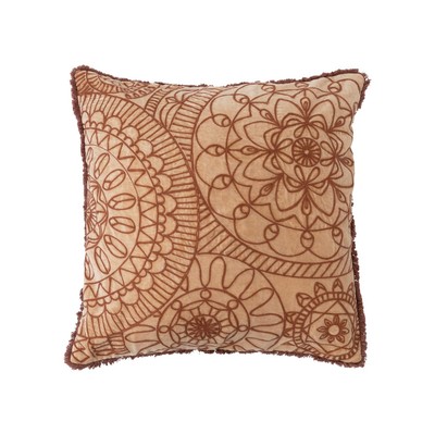 Stonewashed Cotton Velvet Embroidery, Chambray Back and Eyelash Fringe Pillow...-image