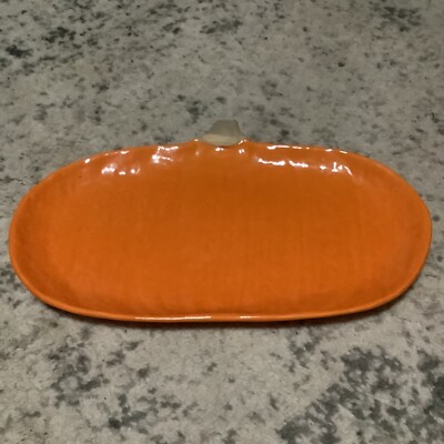 Creative Co-Op Stoneware Pumpkin Plate Orange Trinket Dish-image