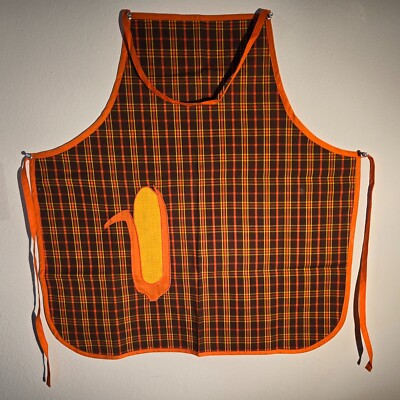 Handmade vintage orange plaid cotton BBQ apron-image